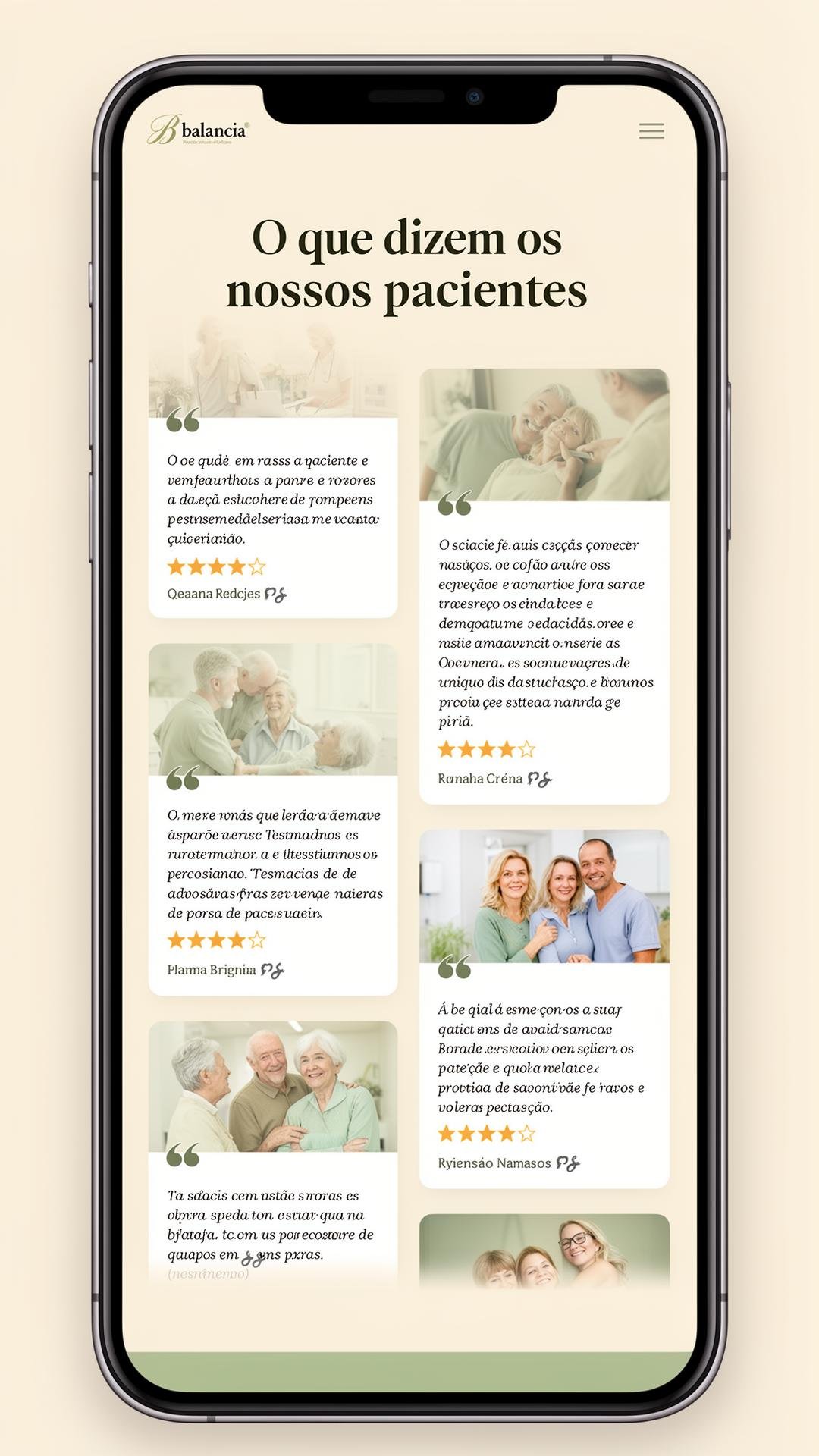 Modelo de site Balancia — Testemunhos