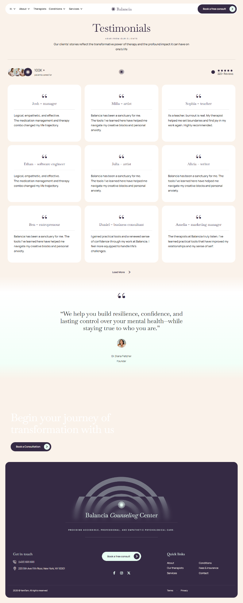 Modelo de site Balancia — Testemunhos